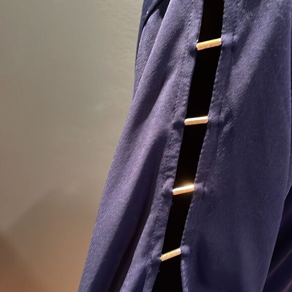 MICHAEL Michael Kors navy stretch open gold bar ladder upper sleeve midi. Small - Picture 3 of 6